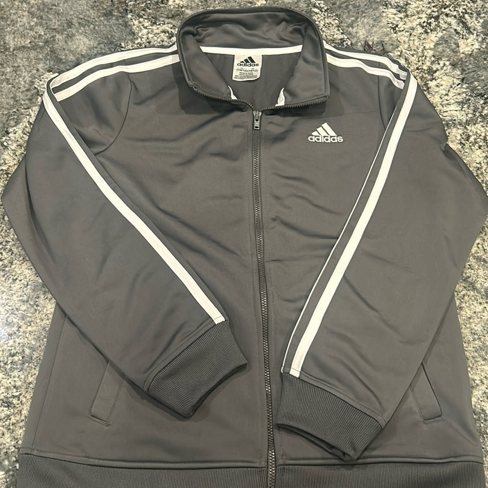 ADIDAS GREY TRACK JACKET ZIP UP YOUTH 10/12